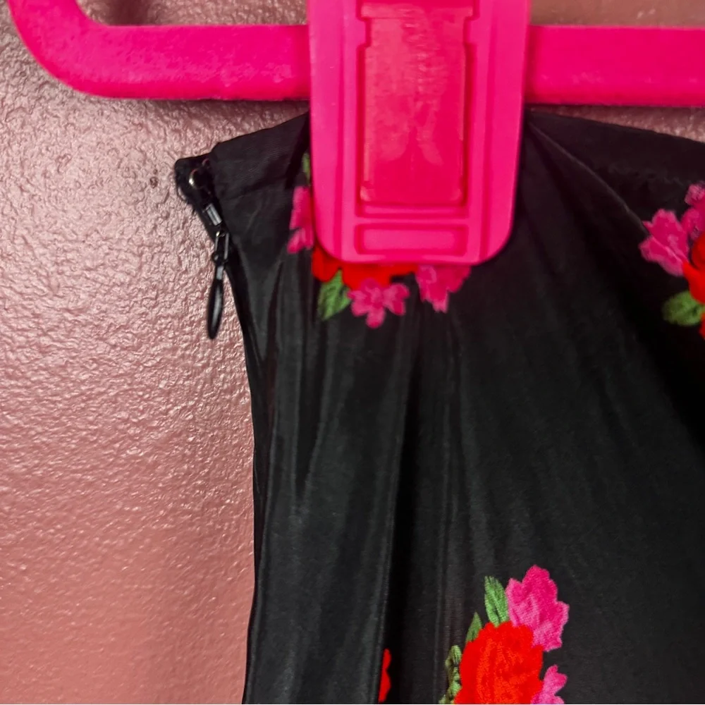 Bardot Black Maxi Skirt with Red Floral Print